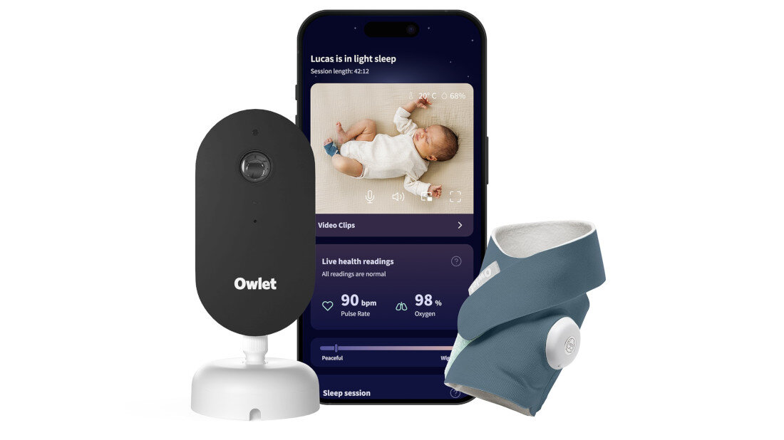 Niania elektroniczna OWLET Dream Duo Granatowy zdjęcie lifestyle Zdrowie pod kontrolą System Dream Sockw czasie rzeczywistym w aplikacji mobilnej