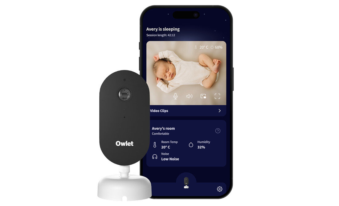 Niania elektroniczna OWLET Dream Sight Biały zdjęcie lifestyle Łatwa codzienna obsługa Szybka konfiguracja przez Wi-Fi i Bluetooth Zaawansowane szyfrowanie zabezpieczenia prywatności ochrona podgląd dziecka