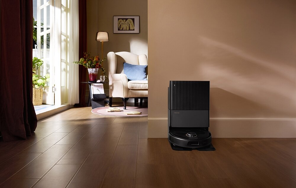 Robot sprzątający ROBOROCK Qrevo 5AE Czarny Stacja dokująca opróżnia zbiornik na kurz płucze i suszy pady mopujące uzupełnia wodę łatwa w czyszczeniu czas