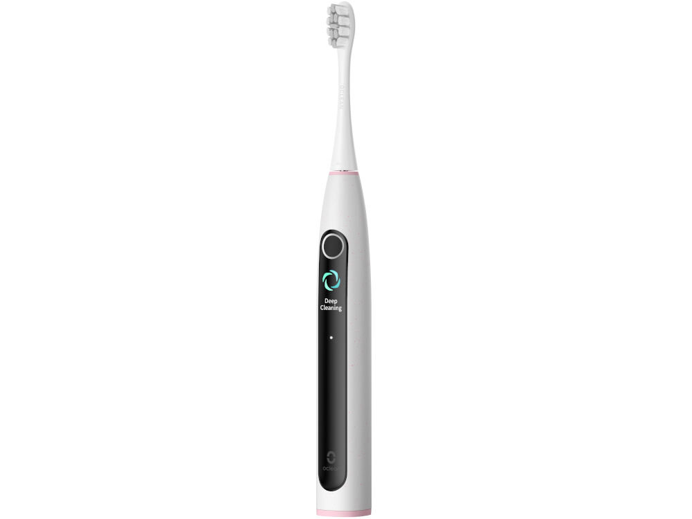 Szczoteczka soniczna w kolorze szarym z wyświetlaczem pokazującym napis \'Deep Cleaning\'.
