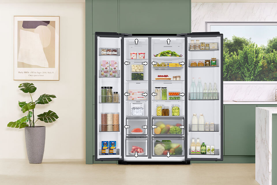 lodówka Samsung Side by Side RS66DG813CB1EF z technologią SpaceMax oferuje większą przestrzeń użytkową bez ingerowania w gabaryty urządzenia