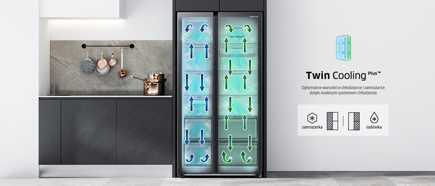 lodówka Samsung Side by Side RS66DG813CB1EF dzięki dwóm obiegom chłodzenia zapewnia żywności lepsze warunki przechowywania lodówka Samsung Side by Side RS66DG813CB1EF dzięki dwóm obiegom chłodzenia zapewnia żywności lepsze warunki przechowywania