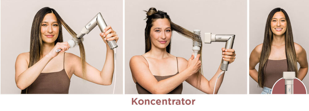 Suszarko-lokówka SHARK HD446SLEU Flexstyle Szary 30, 40 mm 1400 W kobieta suszy włosy na szczotkę beżowa suszarka z założonym koncentratorem koncentrator nasadka do suszenia włosów szybkie równomierne suszenie dowolne obracanie precyzyjna stylizacja włosów dostosowanie do różnych potrzeb wszechstronne urządzenia skrócony czas suszenia poprawa jakości stylizacji zdrowy wygląd włosów 