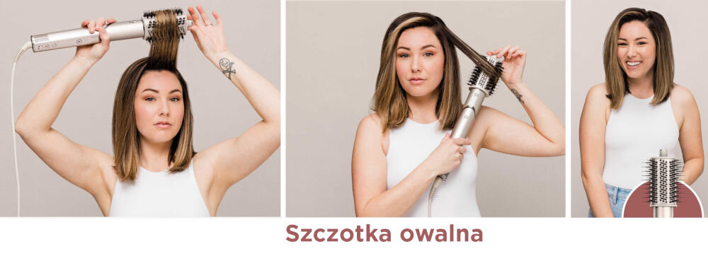 Suszarko-lokówka SHARK HD446SLEU Flexstyle Szary 30, 40 mm 1400 W kobieta nawija włosy na owalną szczotkę beżowa suszarka owalna szczotka do włosów wygładzenie zmniejszenie puszenia dodanie objętości i sprężystości specjalne włókna wygładzające na zaokrąglonej krawędzi chwytają wygładzają nabłyszczają włosy włókna rozczesujące efektywne rozczesywanie włosów gładkość lśniący wygląd do codziennej pielęgnacji włosów zdrowo i zadbanie wyglądające włosy 