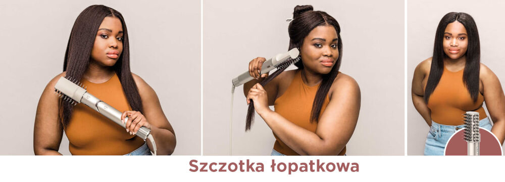 Suszarko-lokówka SHARK HD446SLEU Flexstyle Szary 30, 40 mm 1400 W kobieta przejeżdża nakładką prostującą po włosach proste wygładzone włosy szczotka łopatkowa prostowanie wygładzanie jednocześnie włókna wygładzające naprężenie prostowanie wygładzanie nabłyszczanie włosów włókna rozplątujące do rozczesywania i rozplątywania wszechstronna do codziennej pielęgnacji gładkie lśniące rozplątane włosy maksymalny komfort użytkowania skuteczność stylizacji 