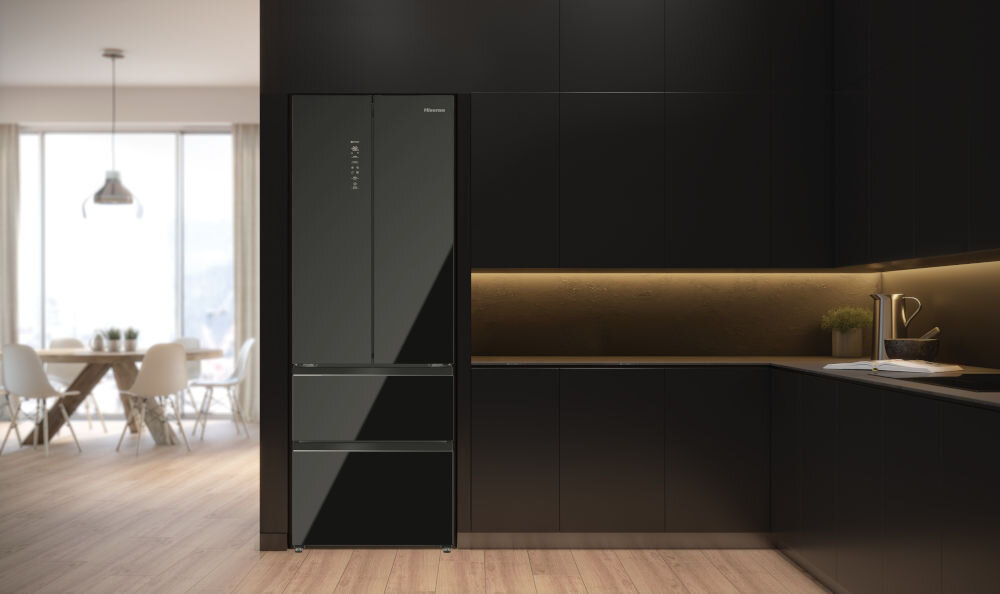 Lodówka HISENSE RF632N4GBE1 No Frost 200cm Czarne szkło dopasowanie do zabudowy