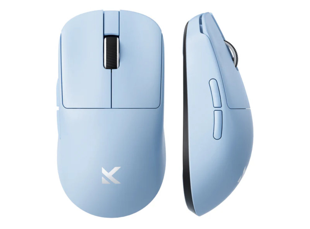 MCHOSE L7 Ultra trzy tryby komunikacji 2,4 GHz odświeżaniem 1000 Hz odbiornik USB-A Bluetooth urządzeniami mobilnymi - myszka w kolorze niebieskim na białym tle