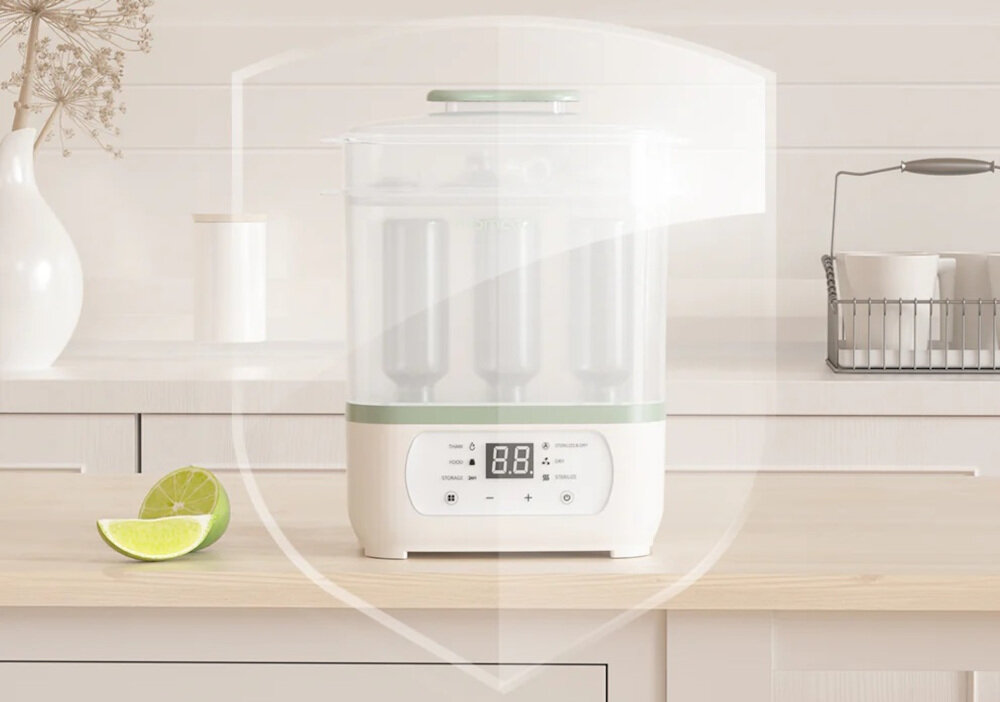 Sterylizator MOMCOZY BS002 8w1 Wsparcie w codziennej opiece 8 w 1 higiena sterylizacja Jedno urządzenie zastępuje kilka czynności