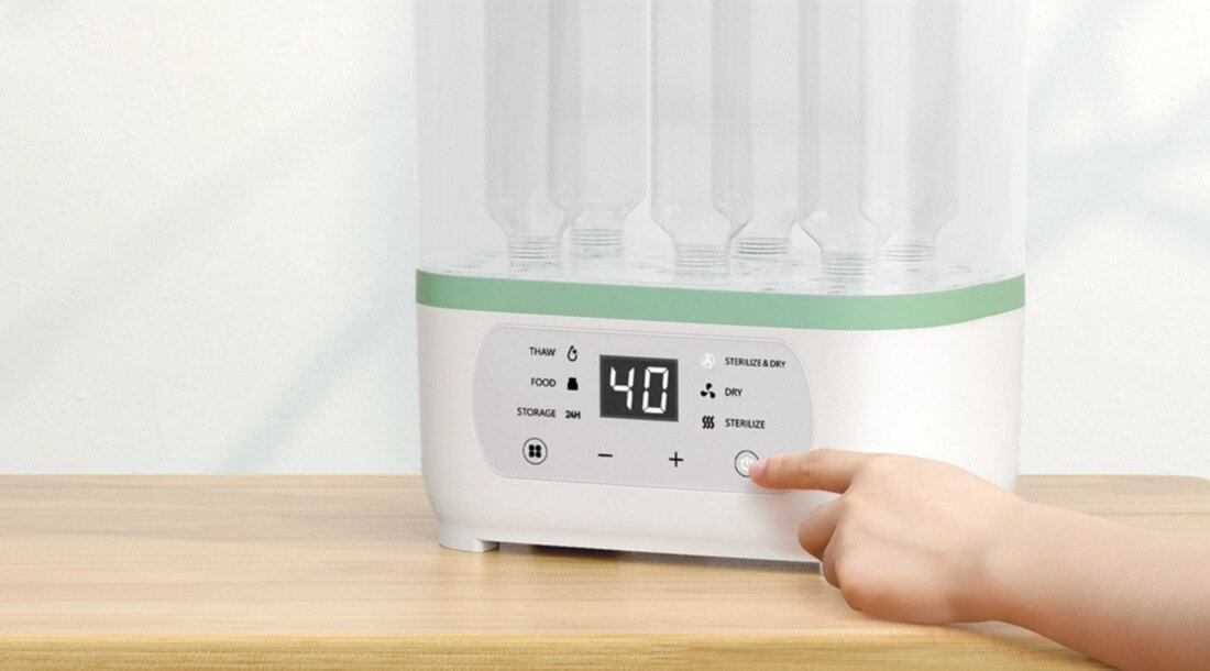 Sterylizator MOMCOZY BS002 8w1 Prosta i bezpieczna obsługa Czytelny wyświetlacz LED intuicyjne sterowanie  Automatyczne wyłączanie  Materiały wolne od BPA są bezpieczne dla dziecka 