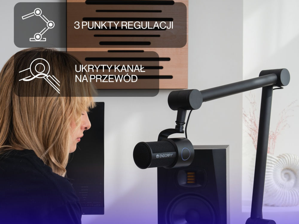 Mikrofon ENDORFY Solum Studio solidne ramie trwała i odporna na uszkodzenia kopnstrukcja 90-centymetrowy zasięg trzy przeguby kanał na przewody