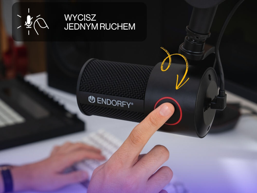 Mikrofon ENDORFY Solum Studio dotykowy przycisk mute do wyciszania czerwone podświetlenie wokół przycisku