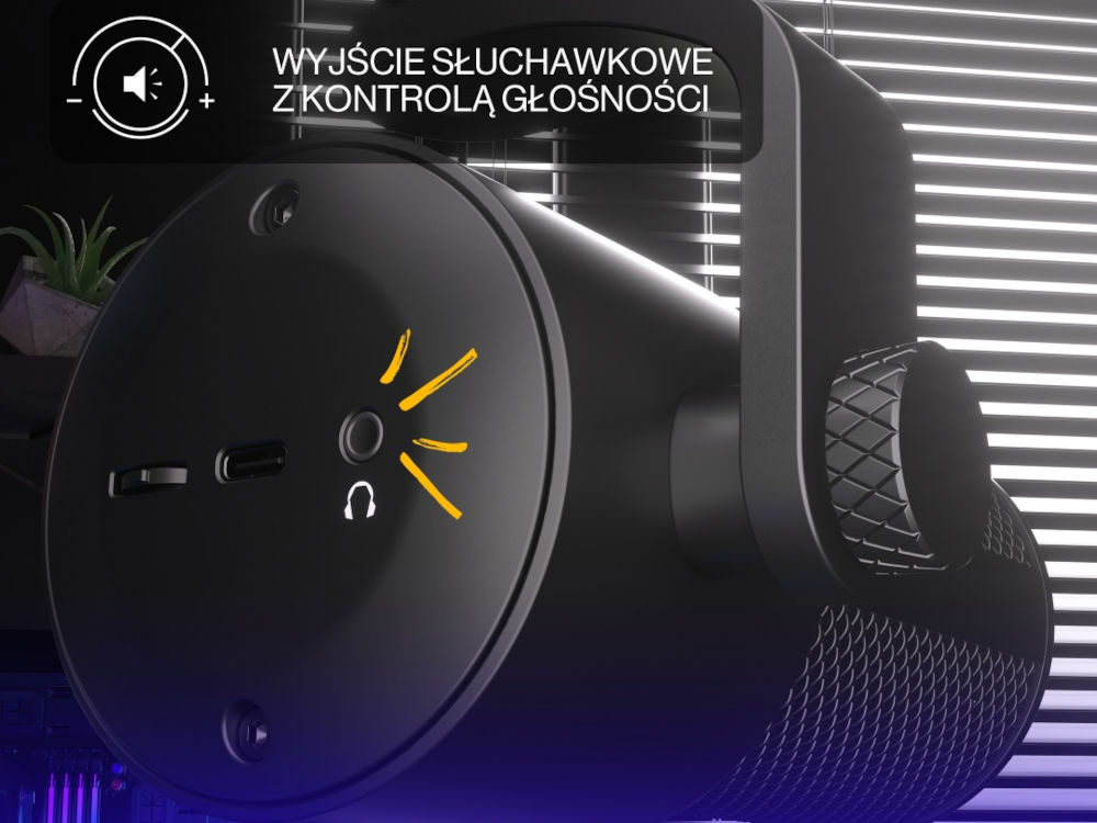 Mikrofon ENDORFY Solum Studio gniazdo słuchawkowe jack 3,5 mm odsłuch w czasie rzeczywistym pokrętło do regulacji głośności