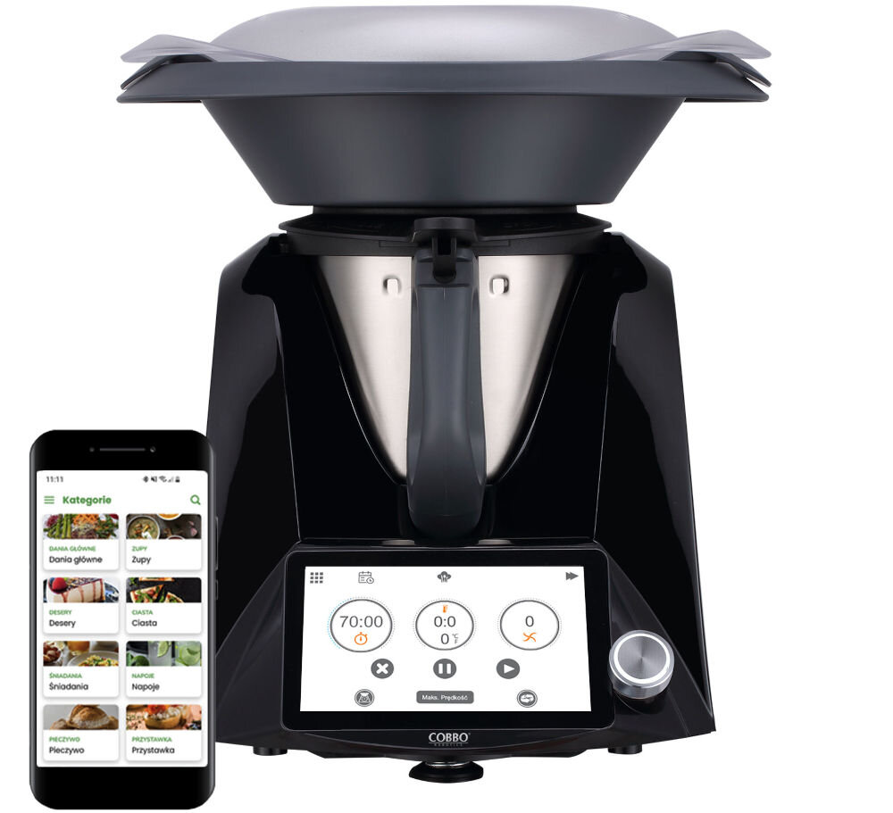 Robot wielofunkcyjny COBBO 7 Termorobot TC-7B (WiFi) 1500W z wbudowaną wagą i funkcją gotowania aplikacja przepisy użytkowników swoje przepisy zdjęcia wskazówki 