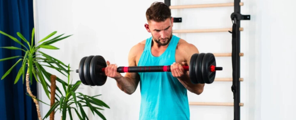 Zestaw hantli HMS 6w1 sztaga cwiczenia trening