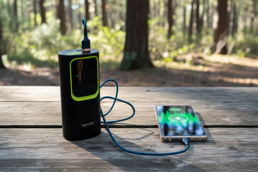 Pompka rowerowa VAYOX VA0410, akumulator, powerbank, bateria, ładowanie, Urządzenie ładujące telefon w warunkach polowych.