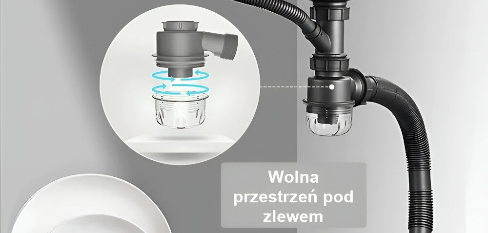 ZLEWOZMYWAK WIELOFUNKCYJNY BLIOTE Z WODOSPADAMI LUXURY wizualizacja rurki przewody podłączenie pod szafką Tradycyjny montaż system rurek Termostat źródła wody