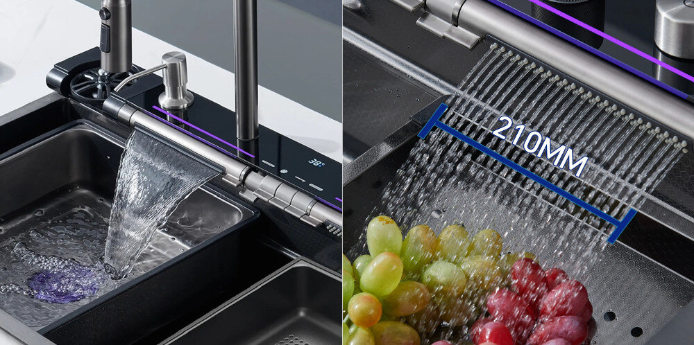ZLEWOZMYWAK WIELOFUNKCYJNY BLIOTE Z WODOSPADAMI LUXURY wizualizacja 2 tryby wodospad pełny szeroki równomierny garnki duże naczynia Prysznicowy rozprasza wodę delikatny strumień