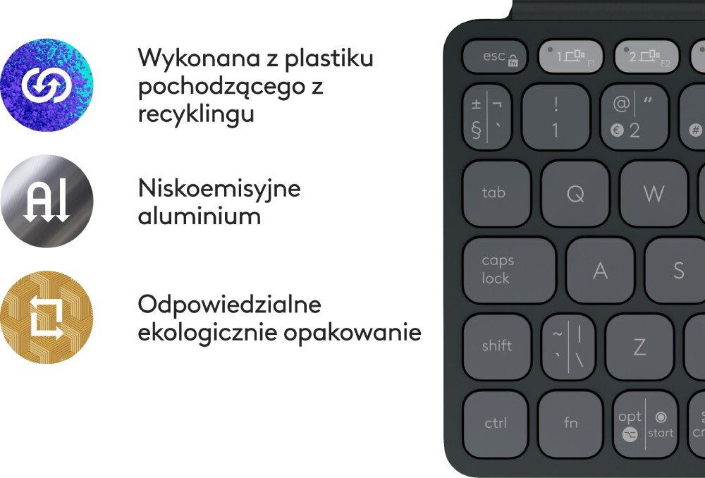 Klawiatura LOGITECH Keys-To-Go 2 Grafitowy ekologia środowisko recykling