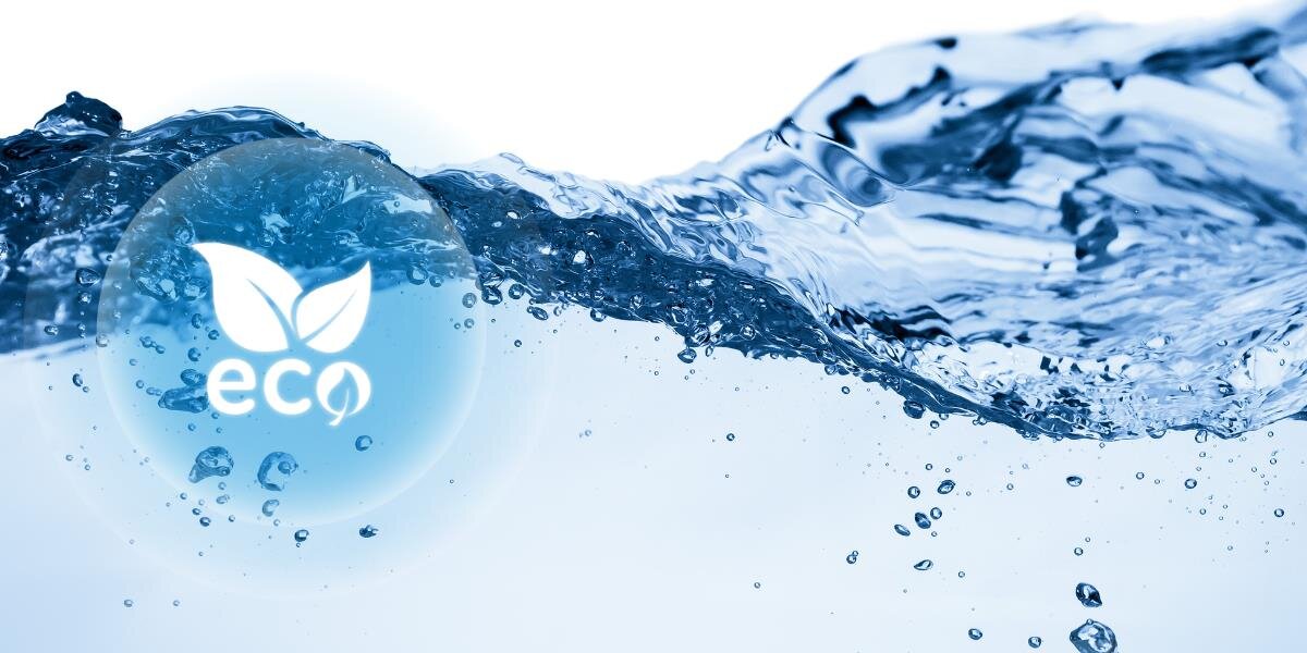 ZMYWARKA MIDEA MID60S120 wizualizacja ikona eco niebieskie tło woda Zużycie wody energii ekologia ekonomia