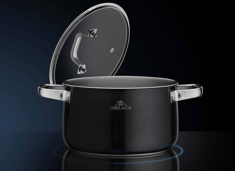 Zestaw garnków GERLACH Prime (6 elementow) nienagrzewajace sie uchwyty pokrywki zalety atuty odpowietrznik wykonanie