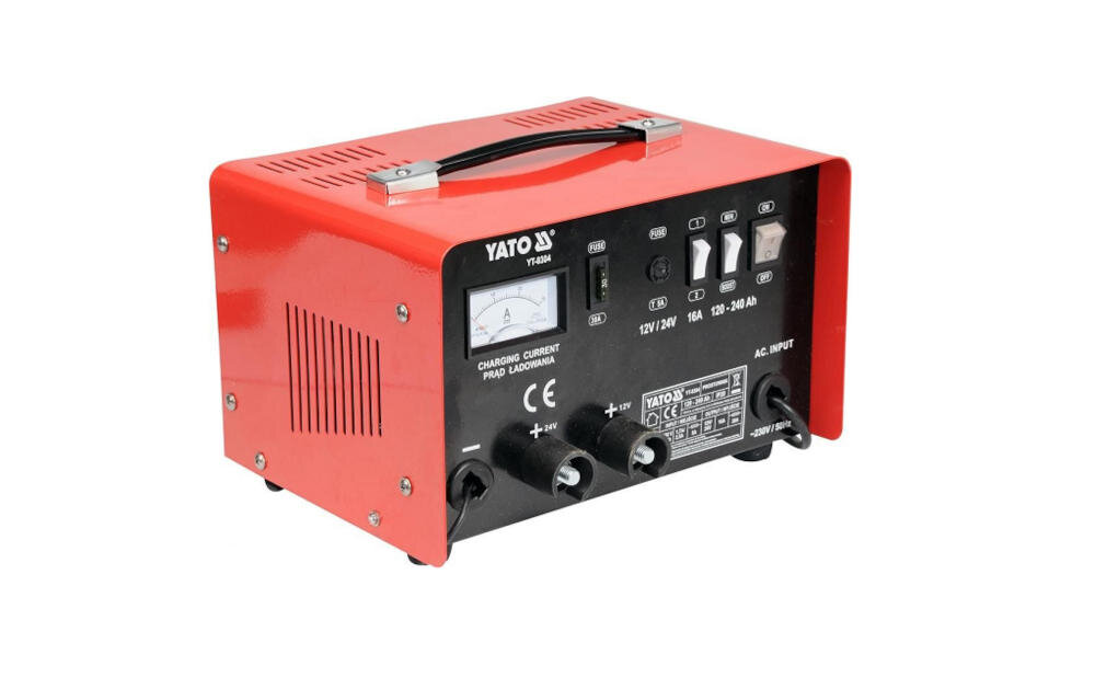 YATO YT-8304 ładowanie akumulator prostownik regulacja prąd wspomaganie boost transformator bezpieczniki przeładowanie przepięcie samochody osobowe dostawcze ciężarowe