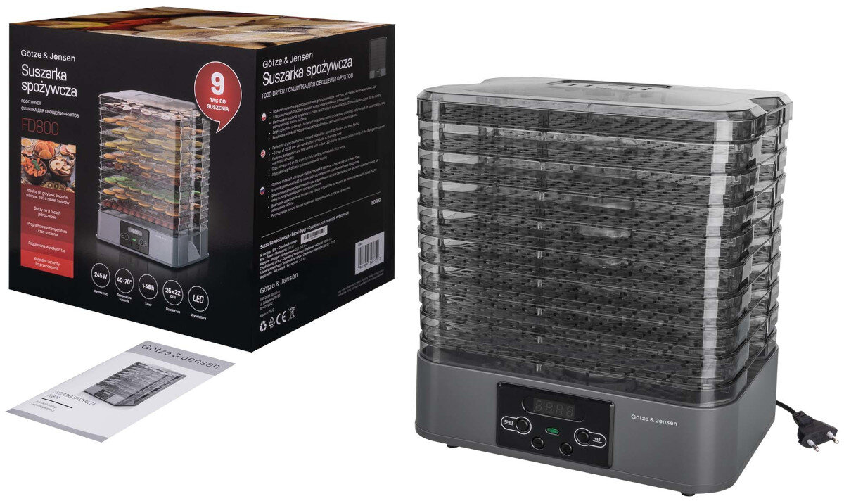Suszarka do grzybów GÖTZE & JENSEN FD800 zawartosc opakowania