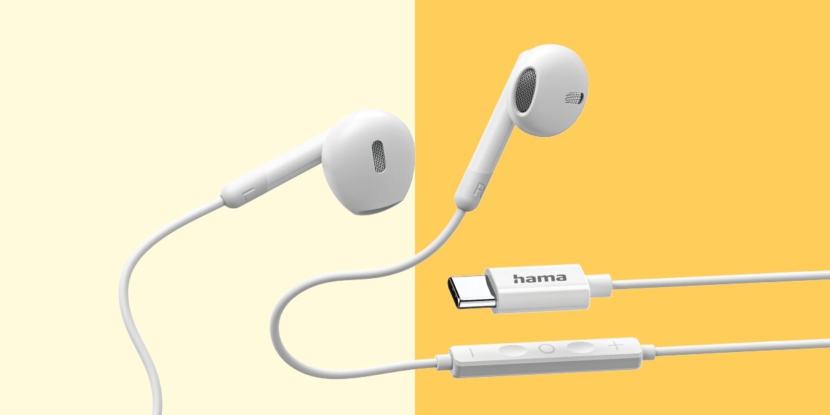 Słuchawki douszne HAMA Classy - Trwałość i wygoda, kabel 1,2 m, przewód z ochroną przed zginaniem, słuchawki douszne z zintegrowanym wtykiem USB-C oraz pilotem sterowania