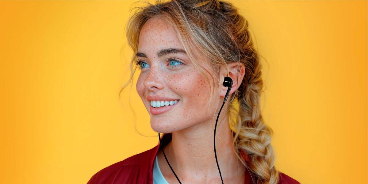 Słuchawki douszne HAMA Classy - Komfortowy dźwięk na co dzień, osoba z założonymi słuchawkami dousznymi