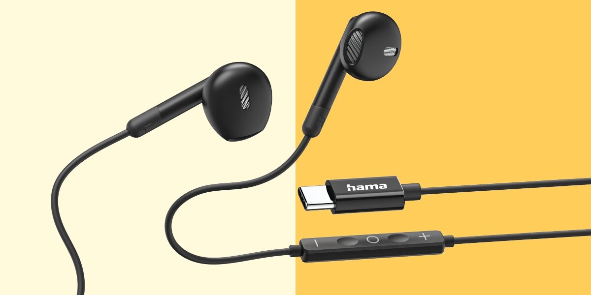 Słuchawki douszne HAMA Classy - Trwałość i wygoda, kabel 1,2 m, przewód z ochroną przed zginaniem, słuchawki douszne z zintegrowanym wtykiem USB-C oraz pilotem sterowania