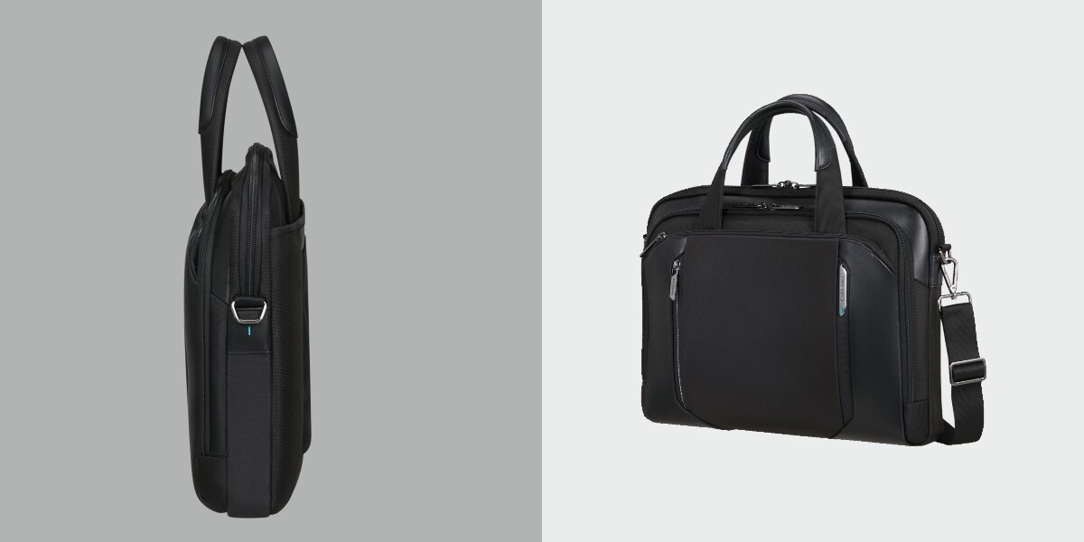 Torba na laptopa SAMSONITE Spectrolite 4.0 Slim 15.6 cali - Podział na trzy komory, Szerokie otwieranie zamków, torba po skosie na białym tle