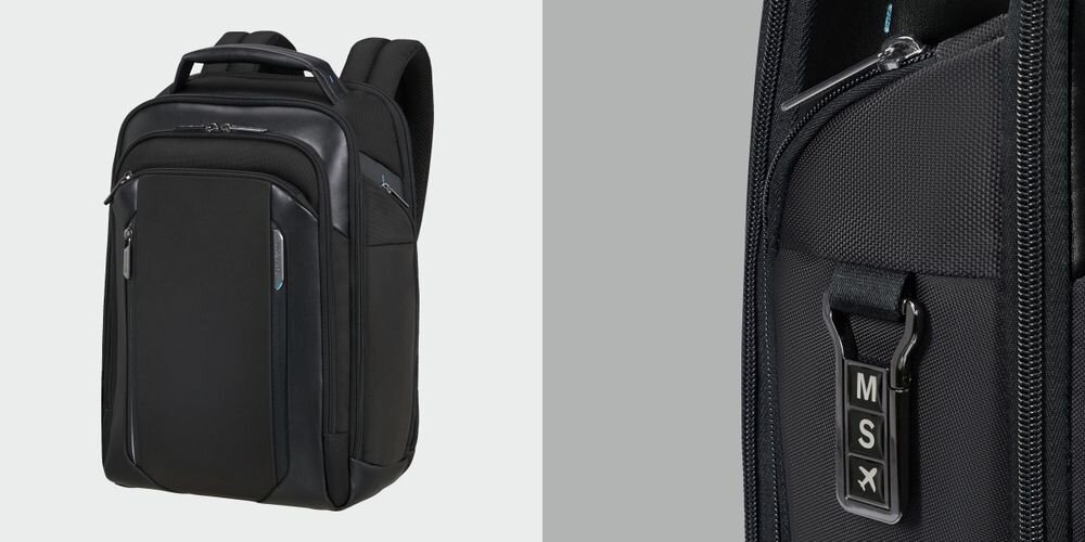 Plecak na laptopa SAMSONITE Spectrolite 4.0 15.6 cali - Solidność i szybki dostęp, oksydowane końcówki zamków, identyfikator z możliwością personalizacji,  plecak po skosie na białym tle