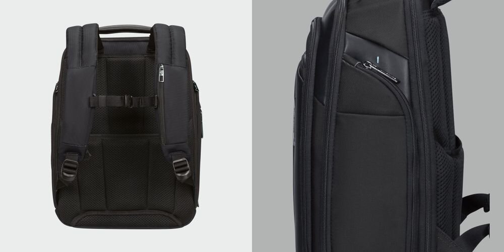 Plecak na laptopa SAMSONITE Spectrolite 4.0 15.6 cali - Kieszenie na akcesoria, dwie duże kieszenie na zamek, Ukryta kieszeń w szelce, kieszeń tylna na zamek,  plecak od tyłu na szarym tle