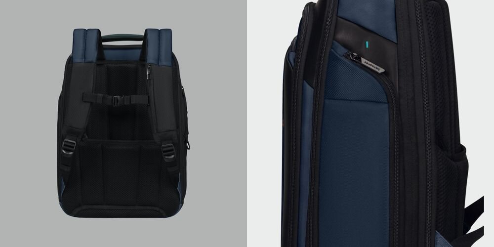 Plecak na laptopa SAMSONITE Spectrolite 4.0 15.6 cali - Kieszenie na akcesoria, dwie duże kieszenie na zamek, Ukryta kieszeń w szelce, kieszeń tylna na zamek,  plecak od tyłu na szarym tle