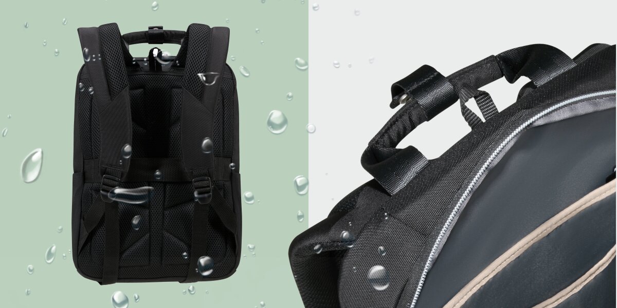 Plecak na laptopa SAMSONITE Guardit Classy 2.0 - Materiały i detale, Hydrofobowy materiał, PET, plecak w kroplach deszczu