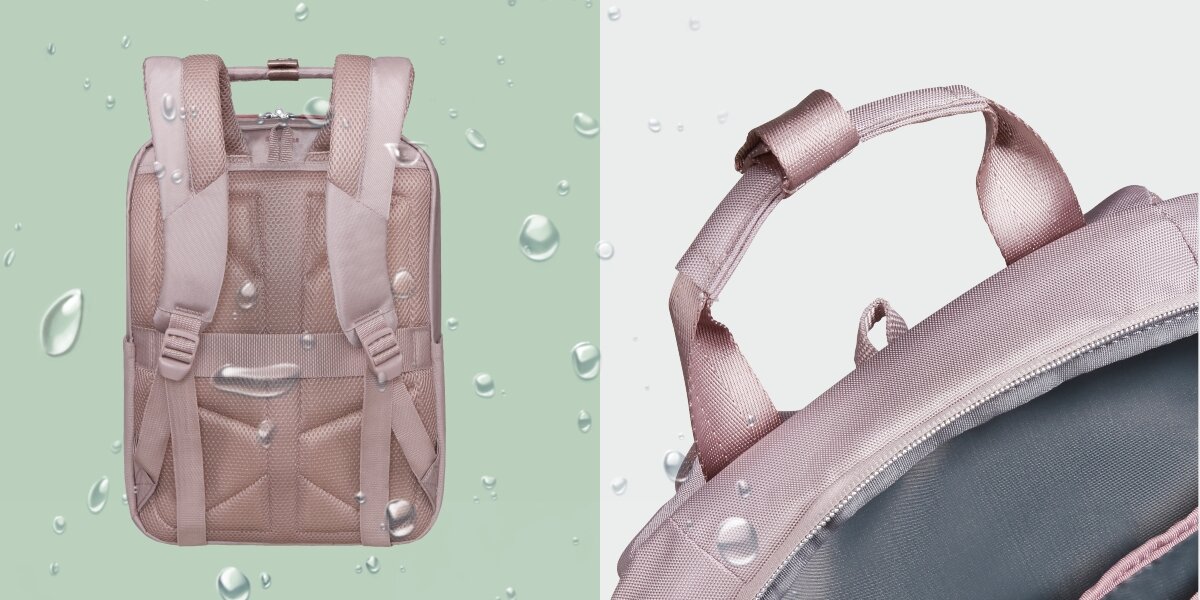 Plecak na laptopa SAMSONITE Guardit Classy 2.0 - Materiały i detale, Hydrofobowy materiał, PET, plecak w kroplach deszczu