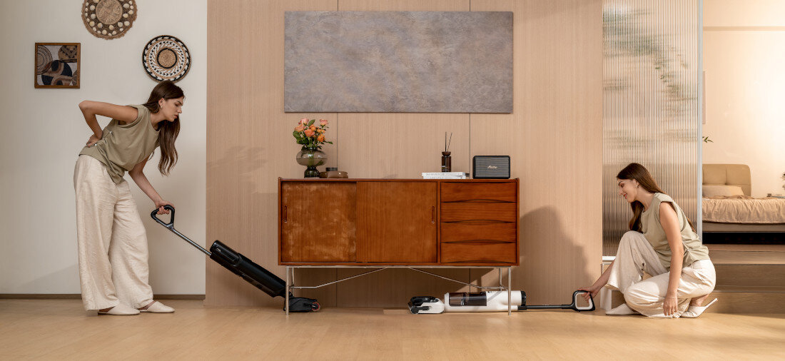 Odkurzacz TINECO Floor One S5 Max Lay-Flat 180° pod meble Konstrukcja lay-flat 180° niemal na płasko