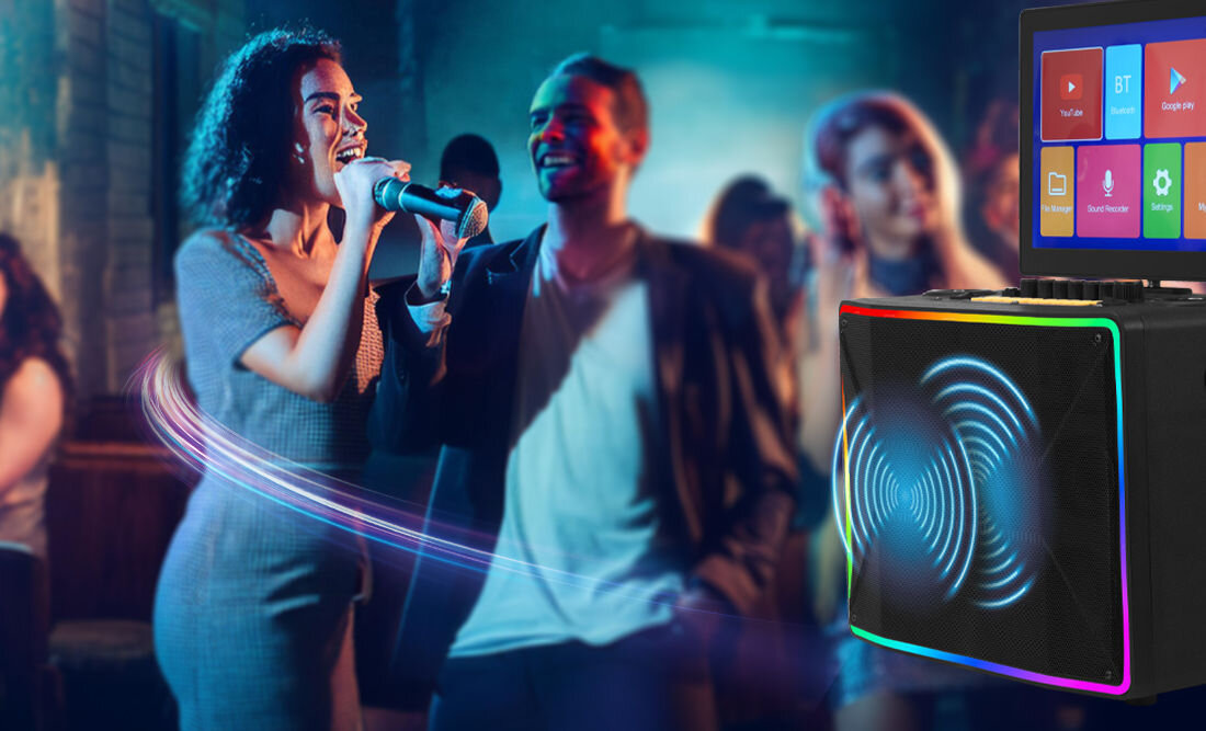 Power audio MUSICMATE KTV MM-SC900 dwa mikrofony bezprzewodowe zasilacz pasek na ramię