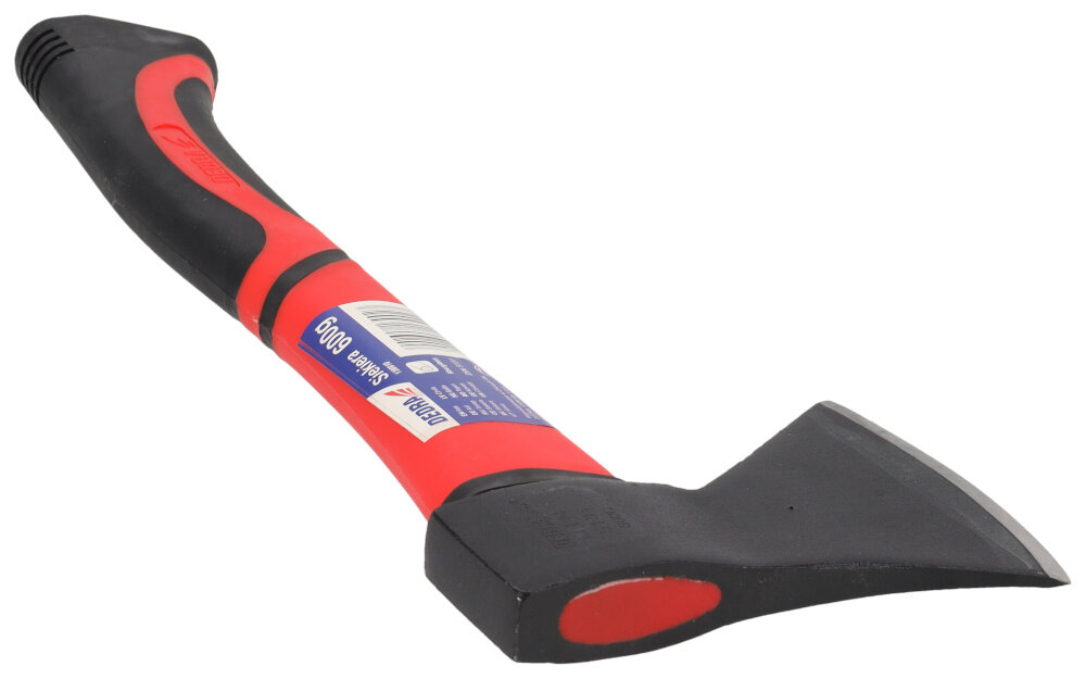 Siekiera uniwersalna DEDRA 13M810 0.6 kg wbudowany pierscien z miekkiego tworzywa sztucznego gumowa oslona na ostrzu bezpieczenstwo ochrona logo DEDRA laserowo naniesione na obuch