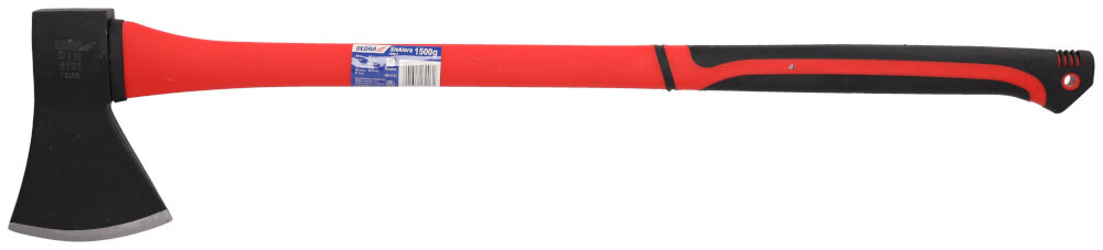 Siekiera uniwersalna DEDRA 13M814 1,5 kg trzonek z wytrzymalego wlokna szklanego trwalosc odpornosc na pekniecia i uszkodzenia antyposlizgowa powierzchnia uchwytu pewny stabilny chwyt wygodna efektywna bezpieczna praca