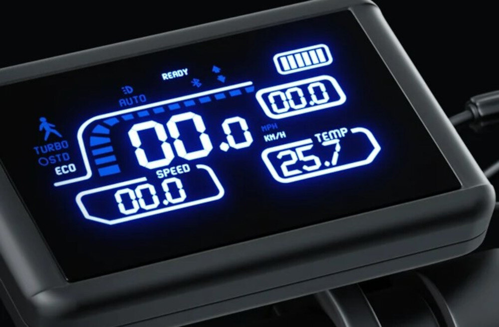 Hulajnoga elektryczna RUPTOR R6 V3 Czarny designerska kierownica w ksztalcie litery T wizualne wrazenie minimalizmu i lekkosci wysokosc 129,5 cm jazda w wyprostowanej wygodnej pozycji intuicyjny wyswietlacz bardzo wyraznie widoczne informacje biale podswietlenie