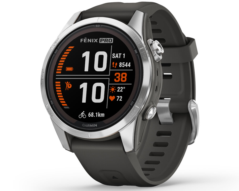 Smartwatch GARMIN Fenix 7S Pro Solar ekran bateria czujniki zdrowie sport pasek ładowanie pojemność rozdzielczość łączność sterowanie krew puls rozmowy smartfon aplikacja 