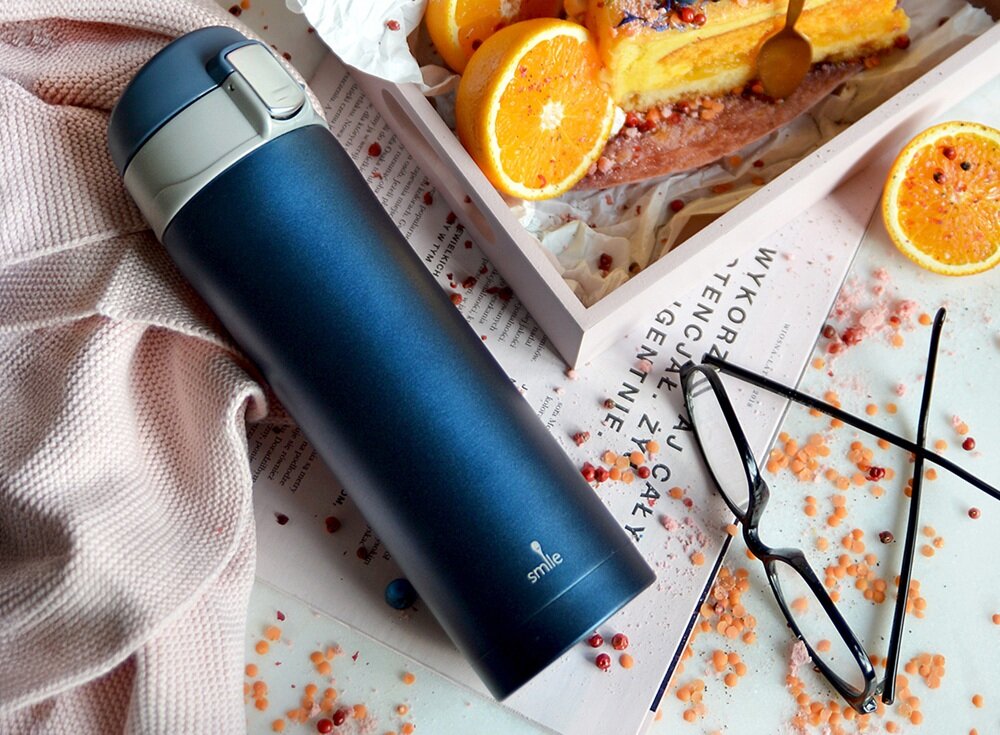 Termos SMILE STT-5-6 Niebieski 420 ml system ochrony przed przeciekaniem, blokada pokrywki, ergonomiczny przycisk