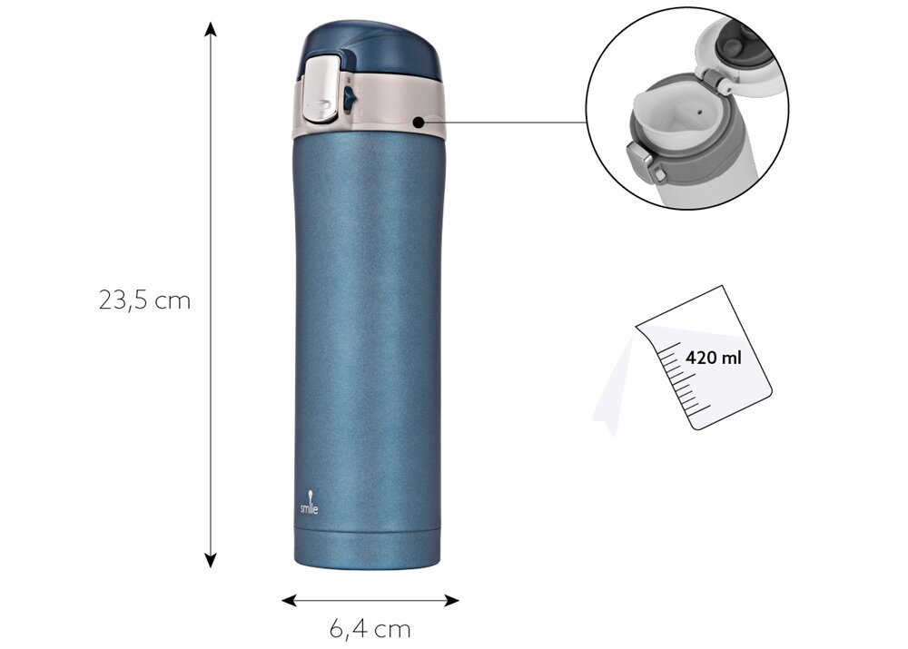 Termos SMILE STT-5-6 Niebieski 420 ml poręczny, odpowiedni rozmiar, minimalistyczna forma, do każdego stylu