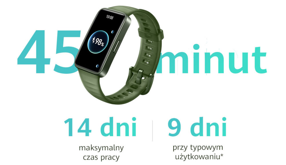 Smartband HUAWEI Band 8 ekran bateria czujniki zdrowie sport pasek ładowanie pojemność rozdzielczość łączność sterowanie krew puls rozmowy smartfon aplikacja