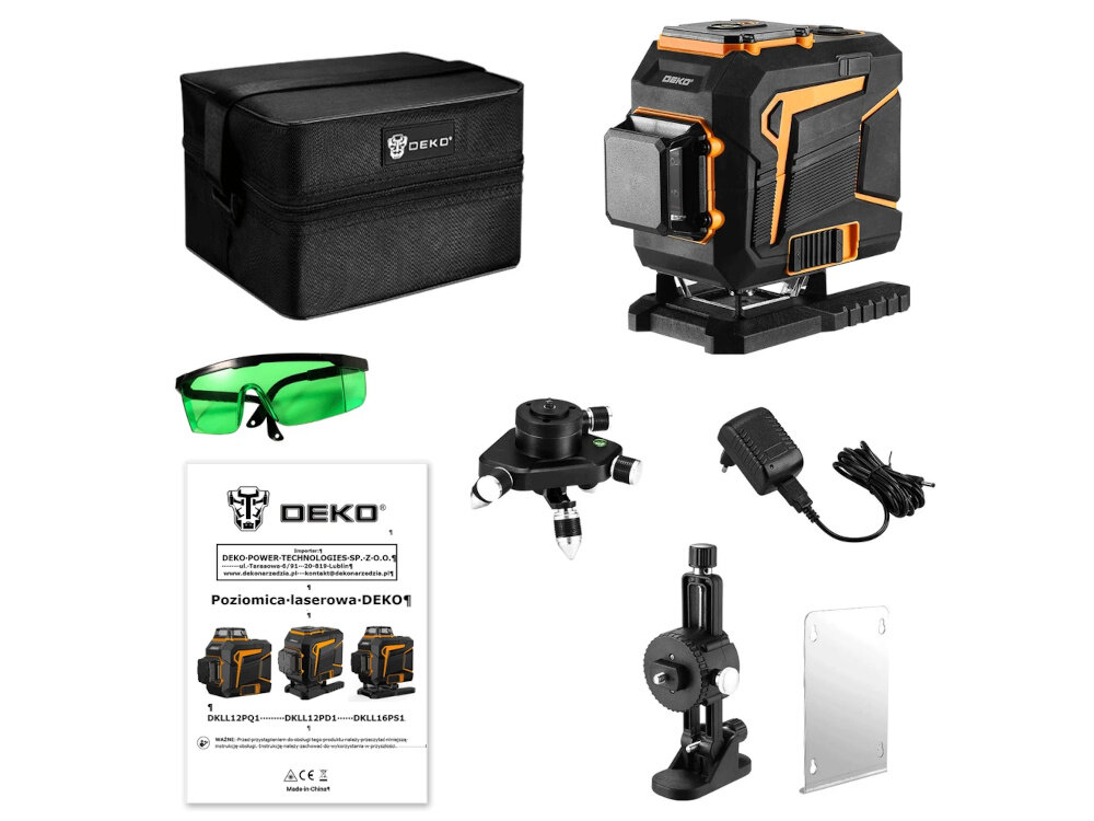  Poziomica laserowa płaszczyznowa 3D DEKO DKLL12PQ1 zestaw