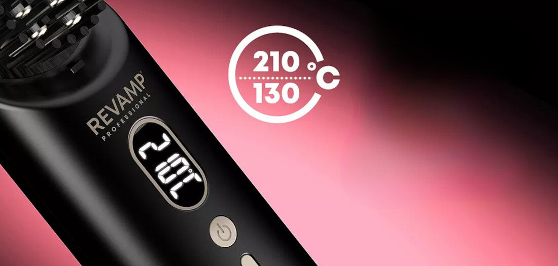 Szczotka prostująca REVAMP Straight & Go Ionic Hot Brush BR-1950 zdjęcie lifestyle Szybkie nagrzewanie temperatura zakres regulacja Aktywny system jonowy uwalnia do 10 milionów jonów/cm³