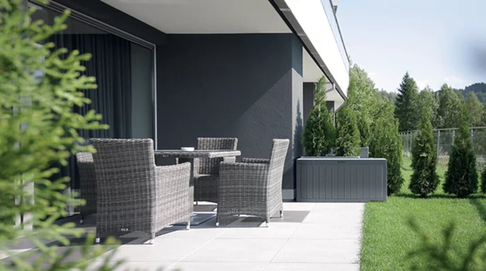 Skrzynia ogrodowa PROSPERPLAST Boardebox MBBL280-S433 280 L Antracyt funkcjonalne przechowywanie elegancka praktyczna