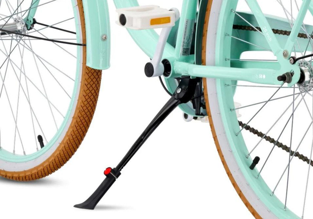 Rower młodzieżowy SUN BABY Flower Retro Bike 26 cali dla dziewczynki Miętowy zbliżenie na stopkę stopka dzwonek stopka pozwala stabilnie odstawić rower podczas postoju dzwonek umożliwia sygnalizowanie swojej obecności innym uczestnikom ruchu