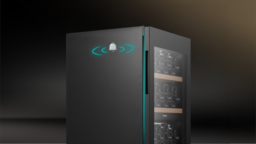 CHŁODZIARKA DO WINA HISENSE RW3N230GELF Alarm otwartych drzwi dźwięk powiadomienie sygnał czujnik ostrzeżenie