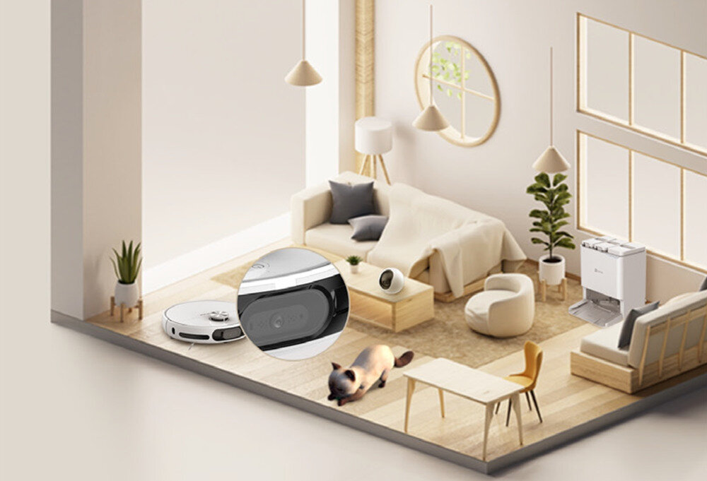Robot sprzątający EZVIZ RS20 Pro Max opieka nad domem zdalne podglądanie kamera Funkcje rozpoznawania ludzi i zwierząt kontrola zapis obrazu w aplikacji spokój i pewność otoczenie